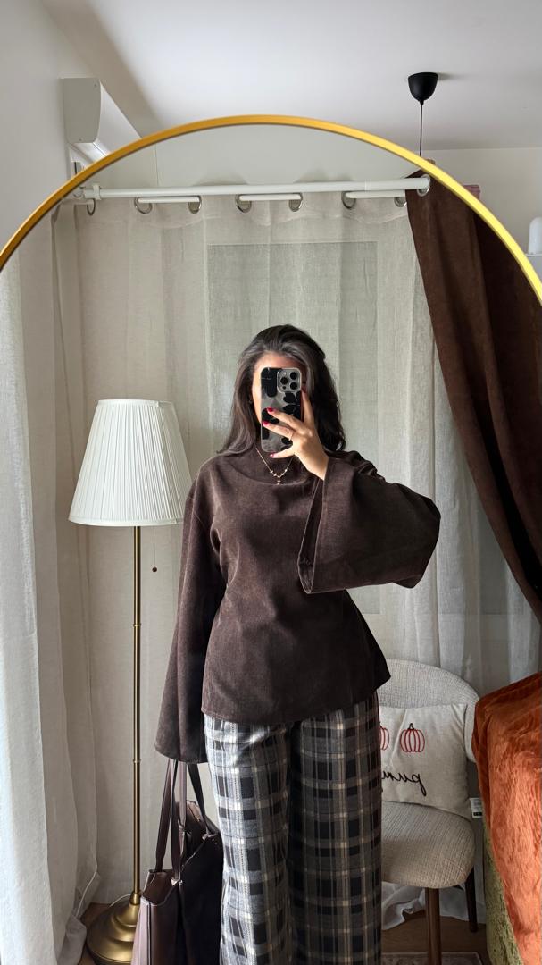 Blouse Velours Florale – Marron chocolat