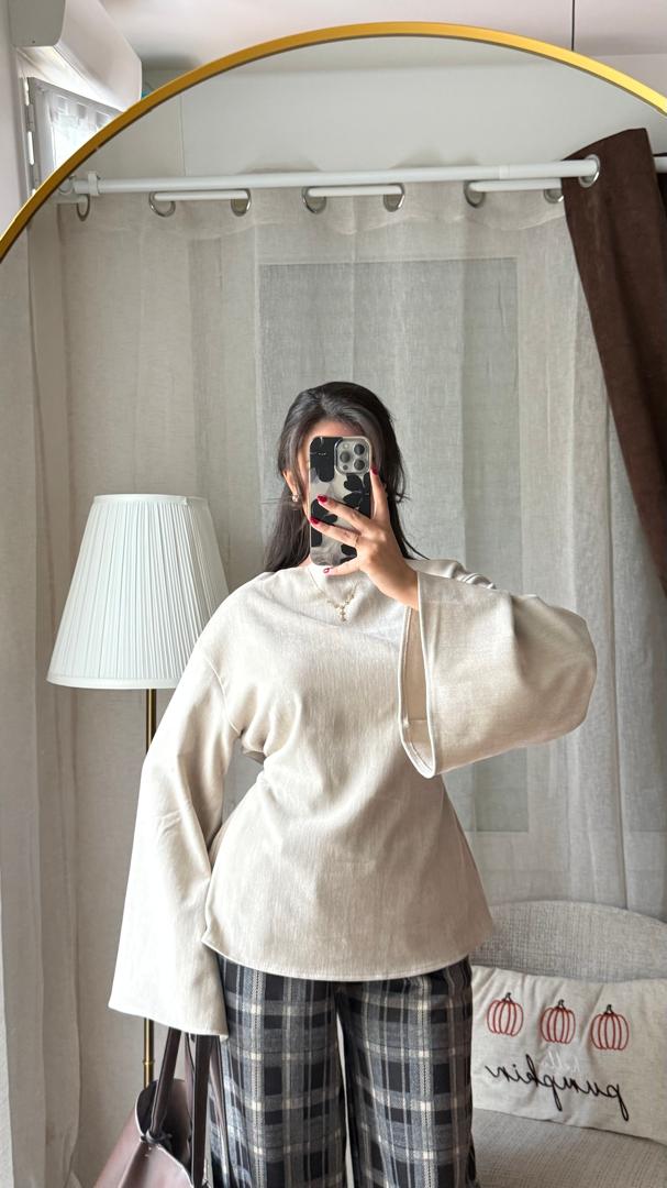 Blouse Velours Florale – Beige