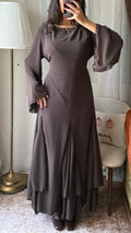 Robe Longue Fluide Manches Évasées – Marron