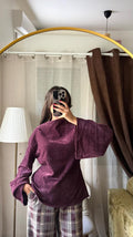 Blouse Velours Florale – Prune