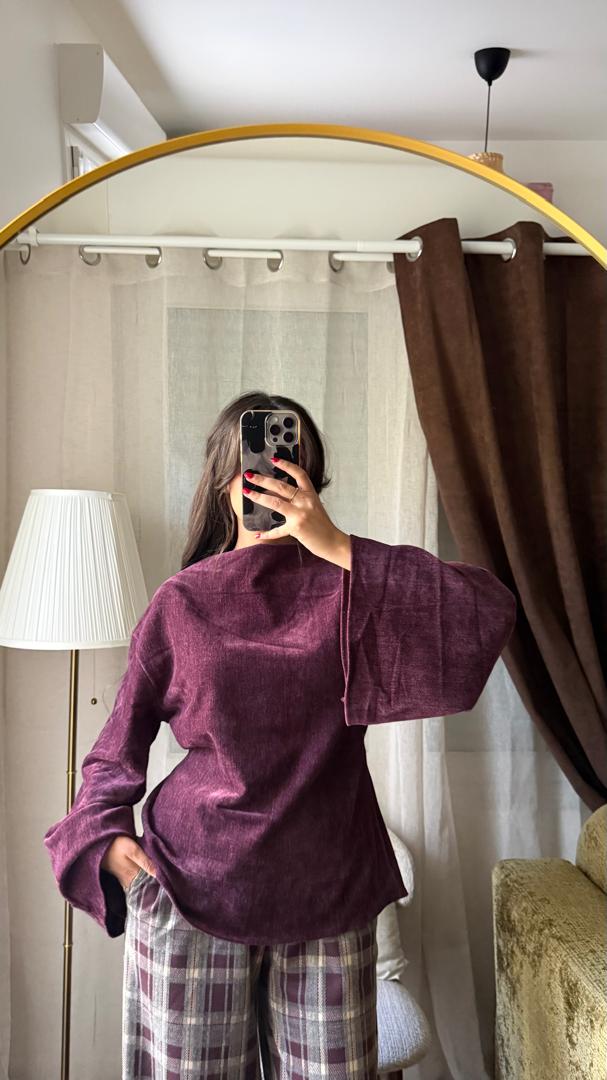 Blouse Velours Florale – Prune