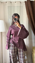 Blouse à Fines Rayures Manches Évasées – Prune
