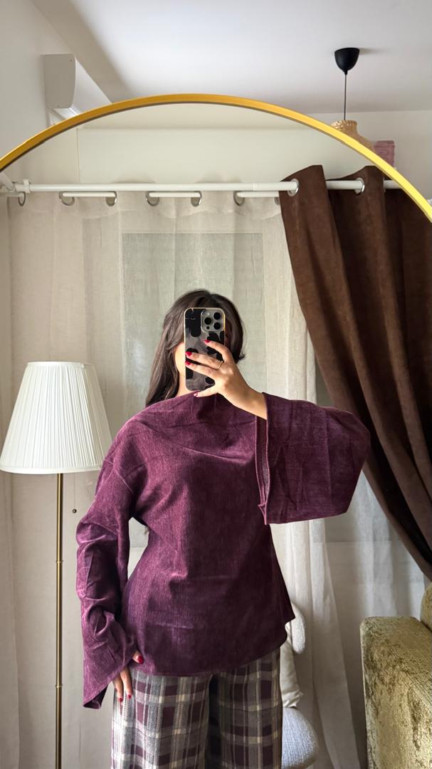 Blouse Velours Florale – Prune