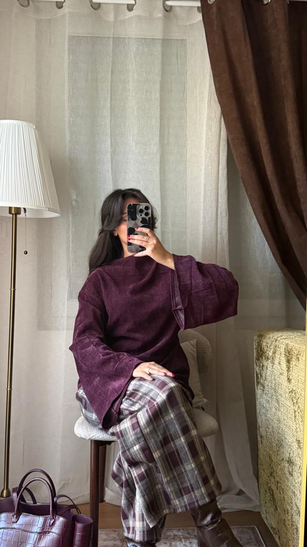 Blouse Velours Florale – Prune