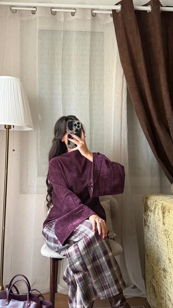 Blouse Velours Florale – Prune