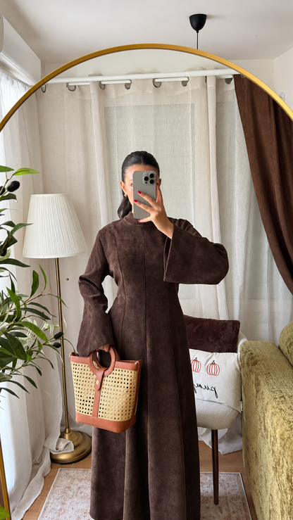 Robe Longue Effet Suédine - marron chocolat