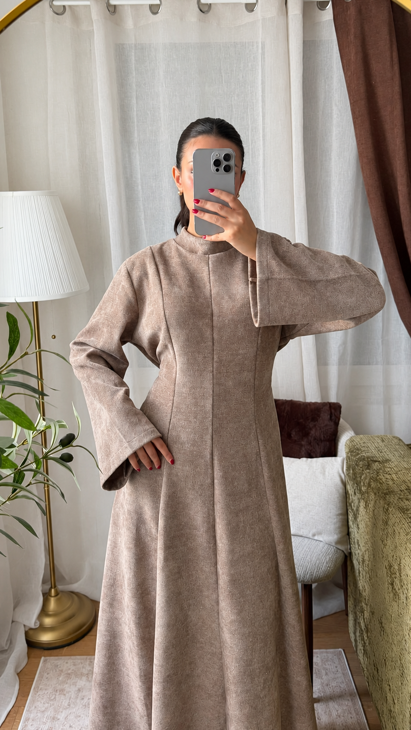 Robe Longue Effet Suédine - taupe