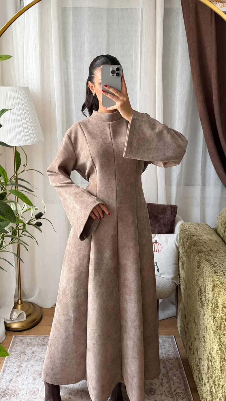 Robe Longue Effet Suédine - taupe