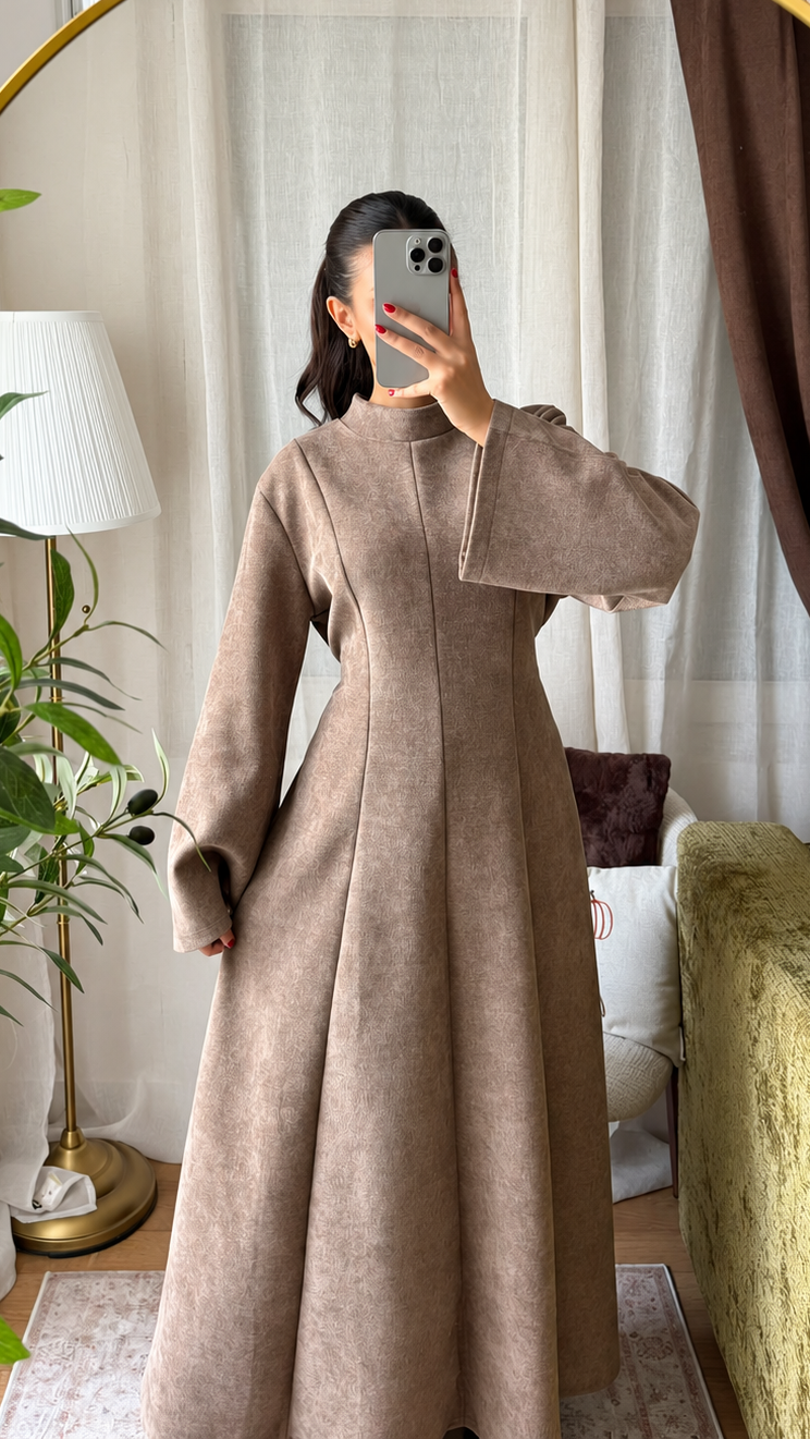 Robe Longue Effet Suédine - taupe