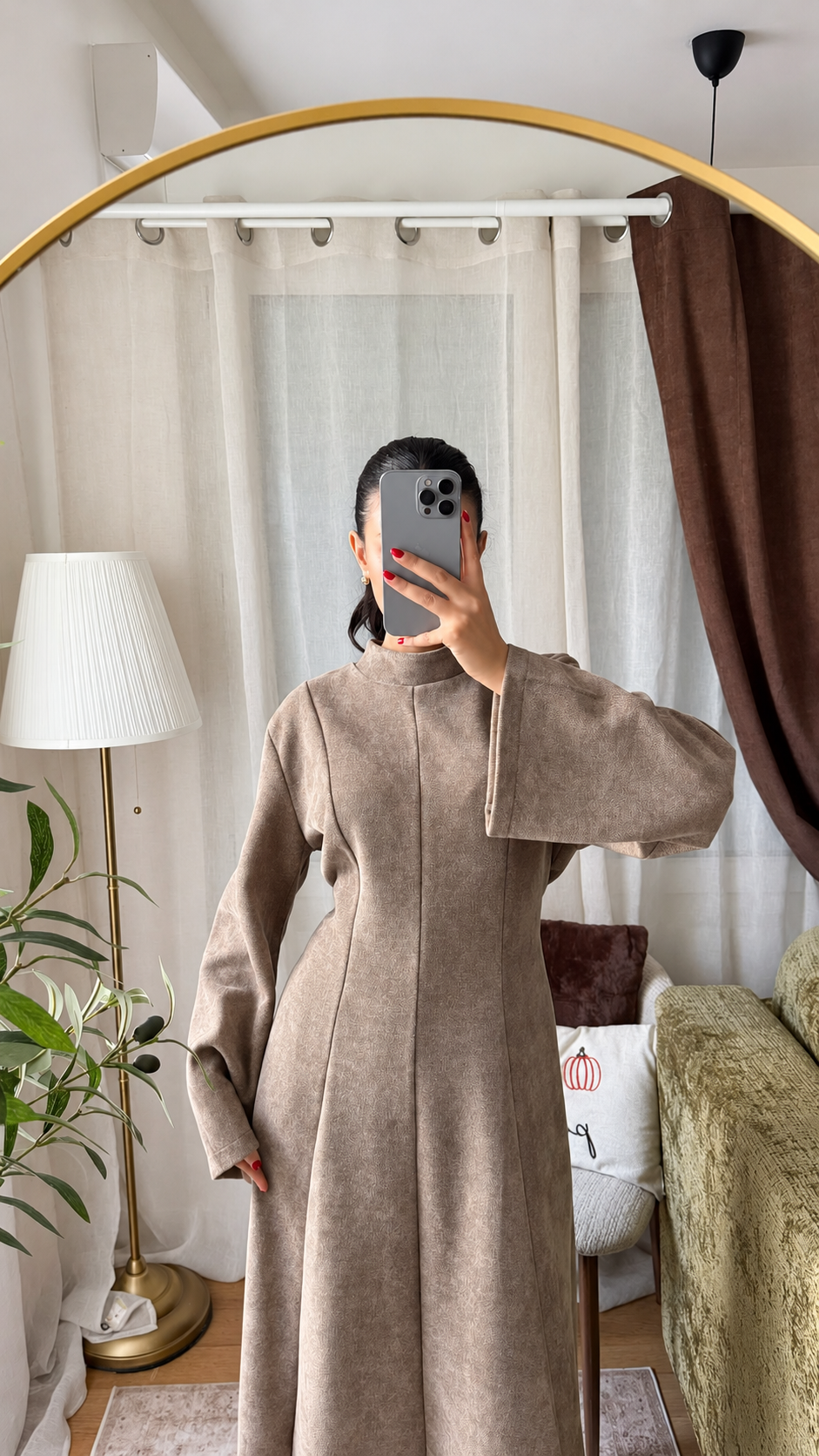 Robe Longue Effet Suédine - taupe