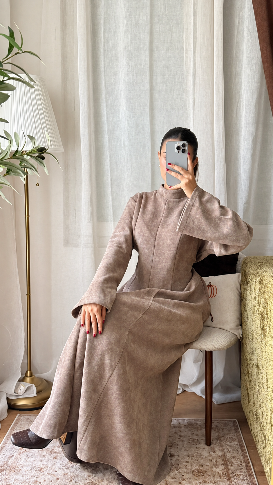 Robe Longue Effet Suédine - taupe