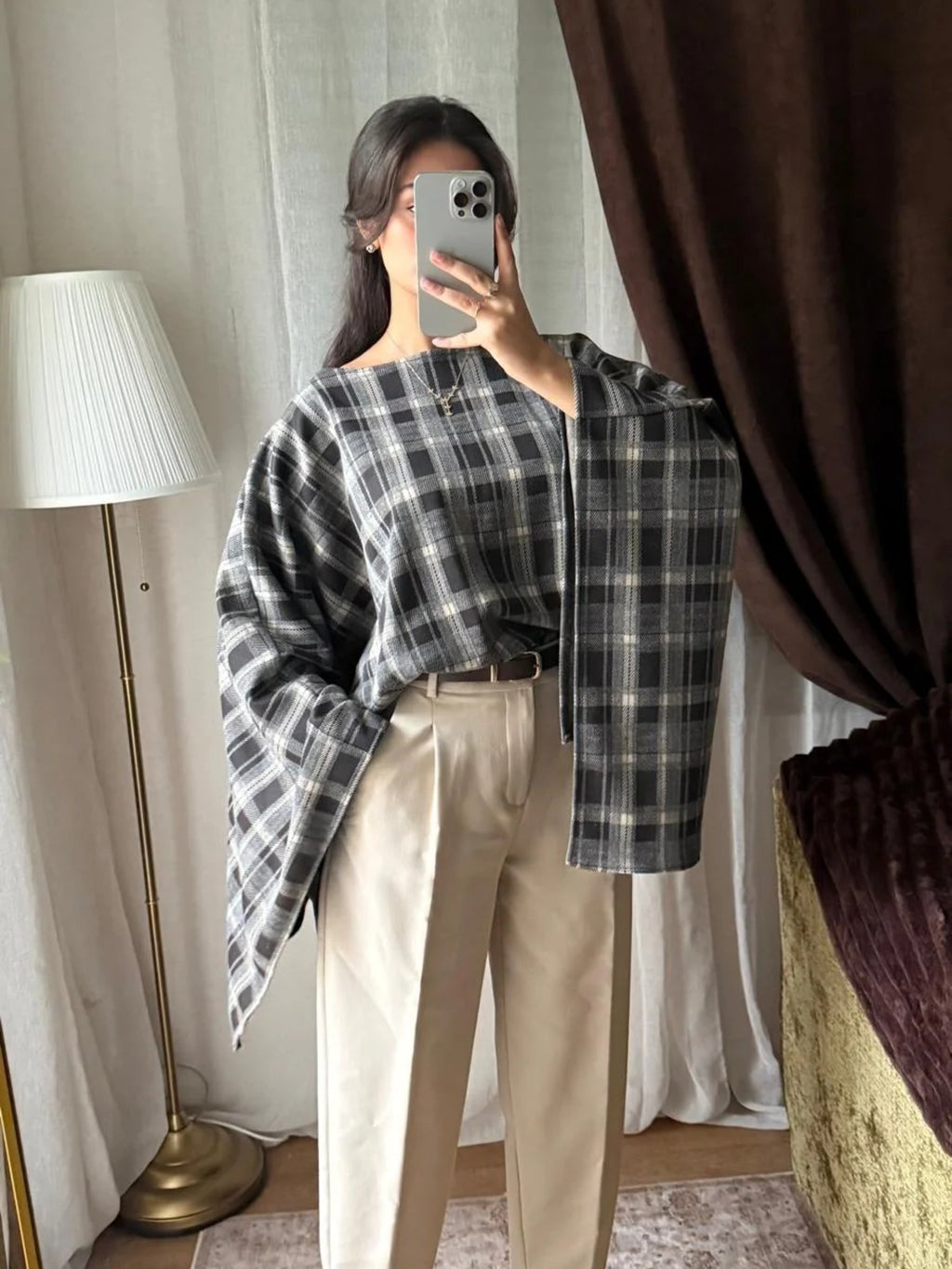 Cape femme tartan effet drapé