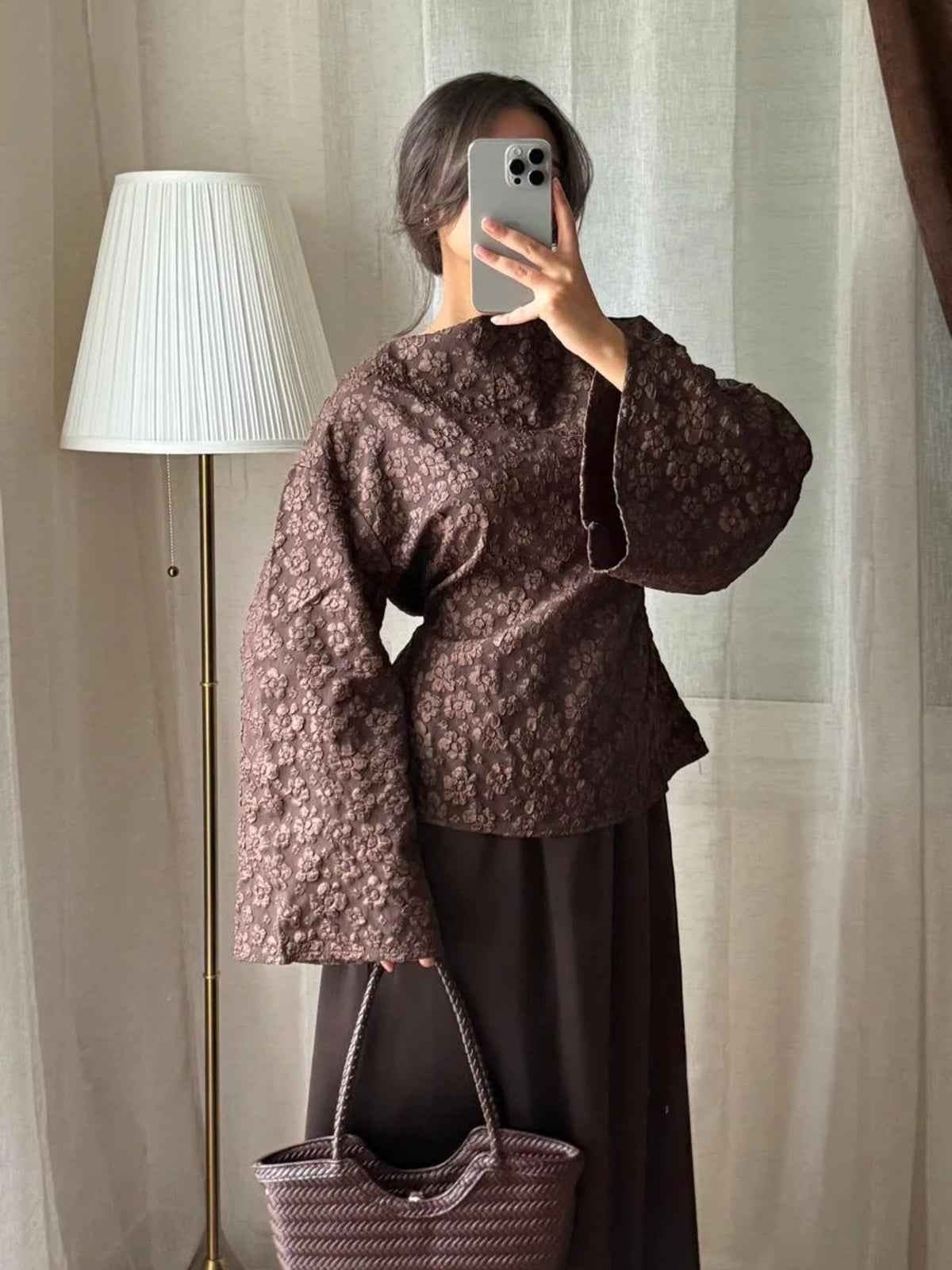 Ensemble femme marron chocolat avec sac tressé